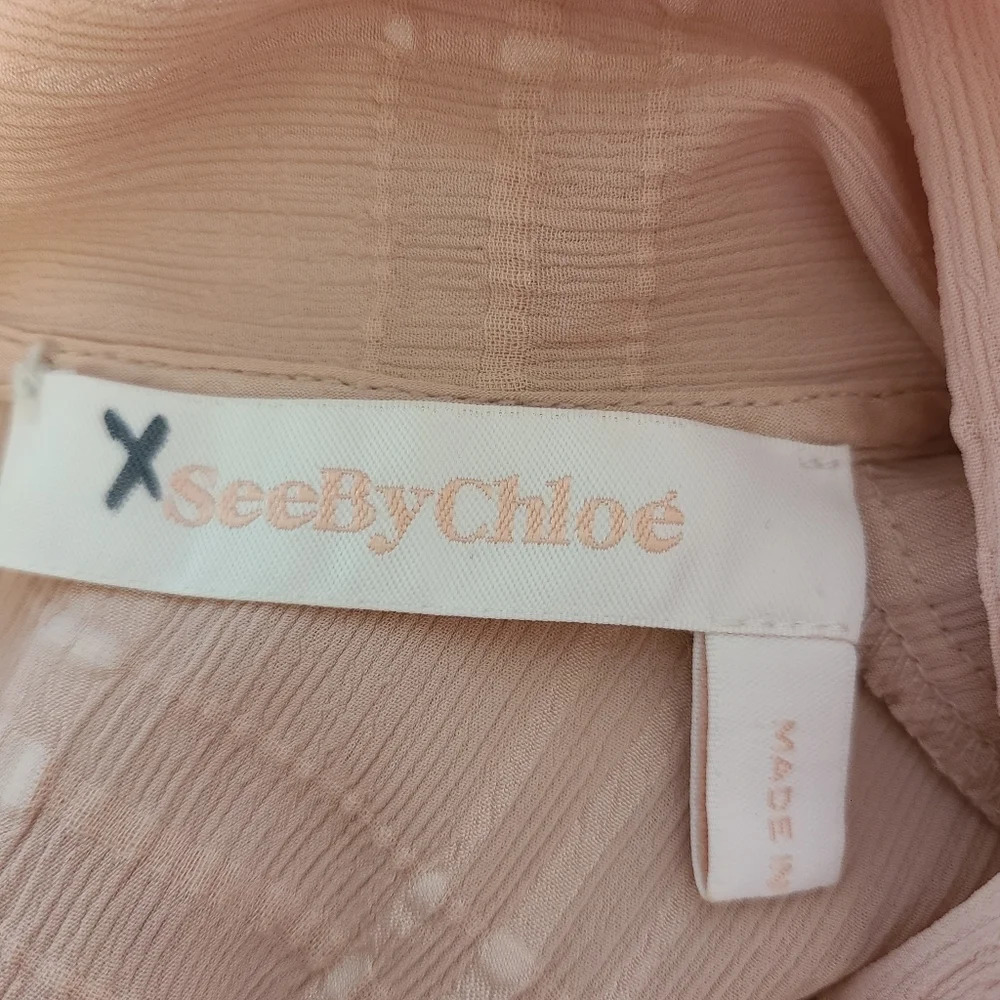 See By Chloe Ruffle Tie Neck Mini Smoky Pink Mini Dress - Picture 9 of 11